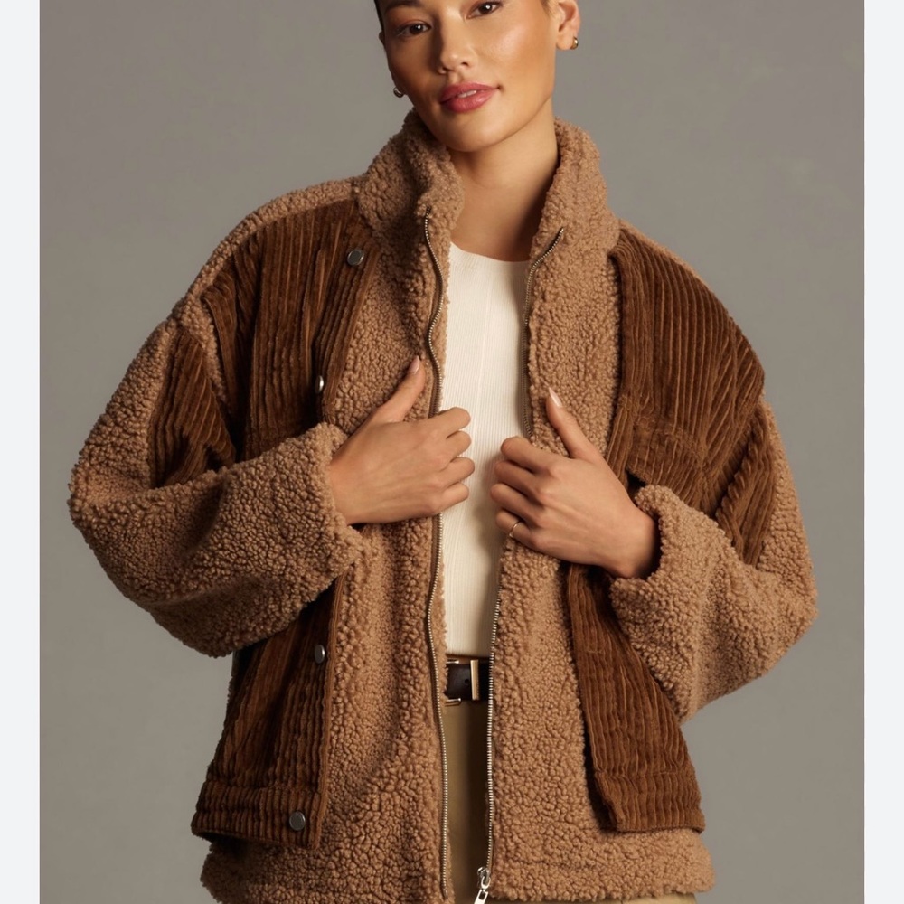 Anthropologie NWT BLANKNYC FUZZY WUZZY CORDUROY SHERPA MIX TRUCKER JACKET